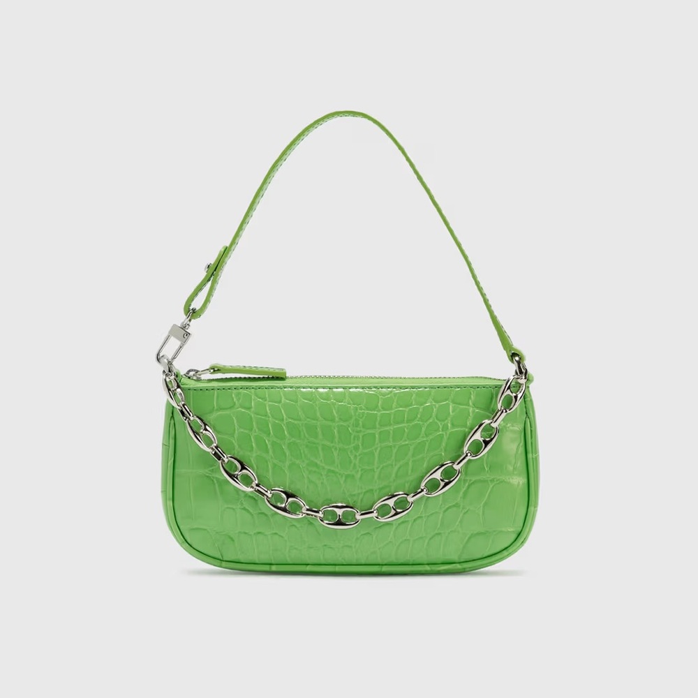 BY FAR Mini Rachel Croc-Embossed Shoulder Bag in Green